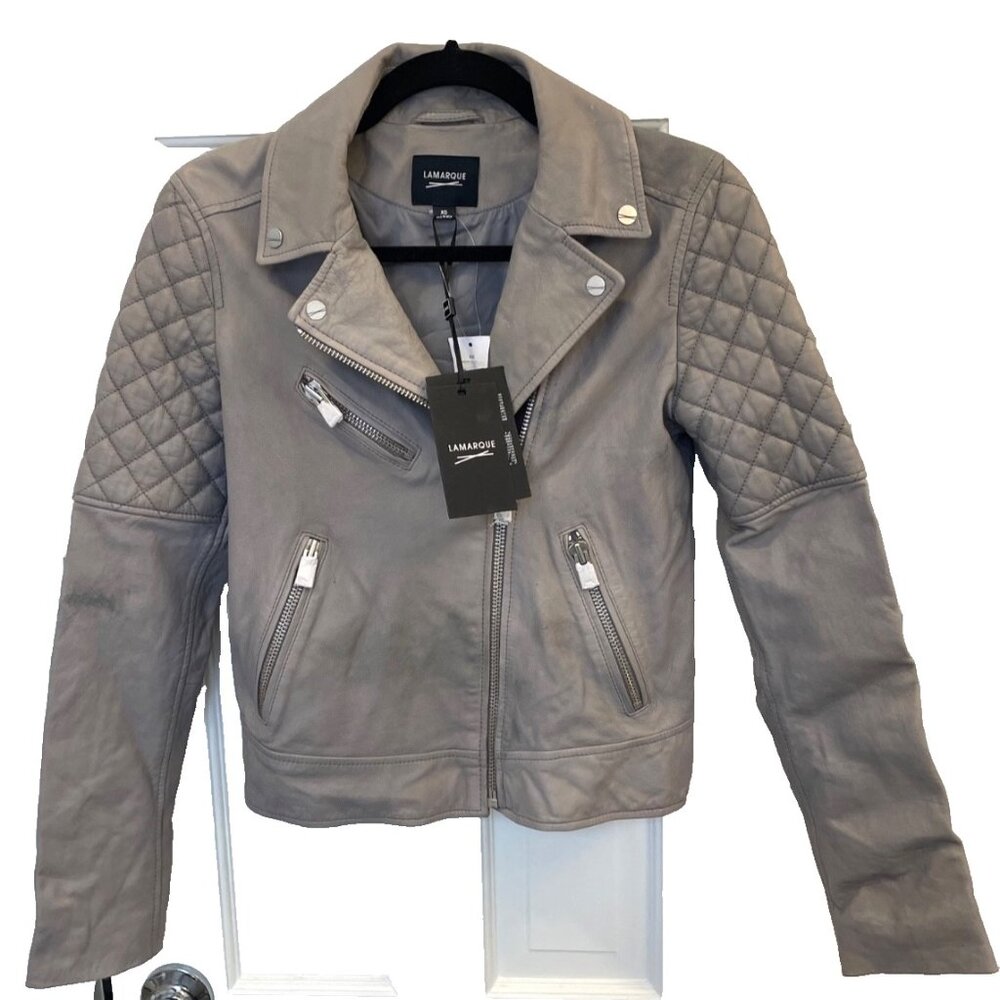 NWT Lamarque Quilted Leather Jacket Marilla Size XS Gravel Grey $675 - Picture 4 of 16